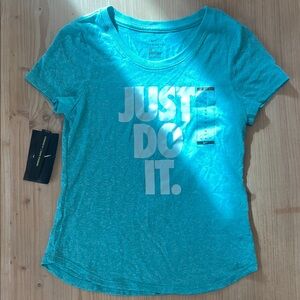 Nike Heather Teal Blue Turquoise Green Just Do It T-Shirt Athletic Dri-fit